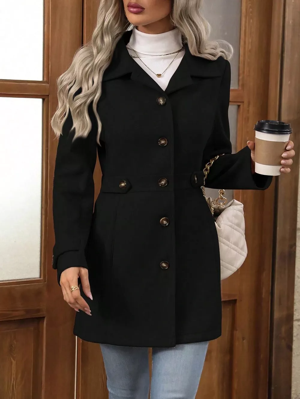 Collared Neck Button Up Coat, image 17