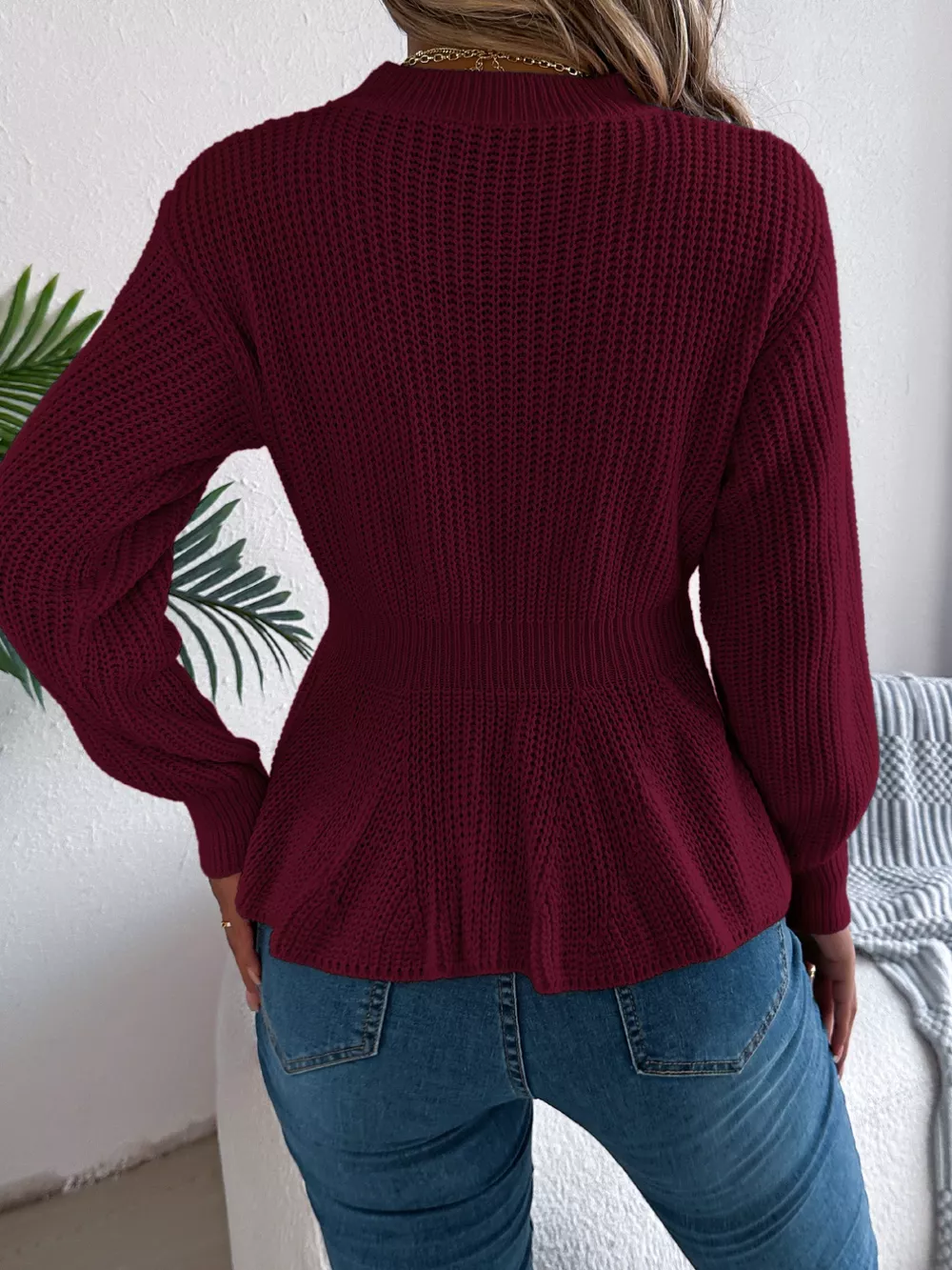 Cable Knit Round Neck Peplum Sweater, image 17