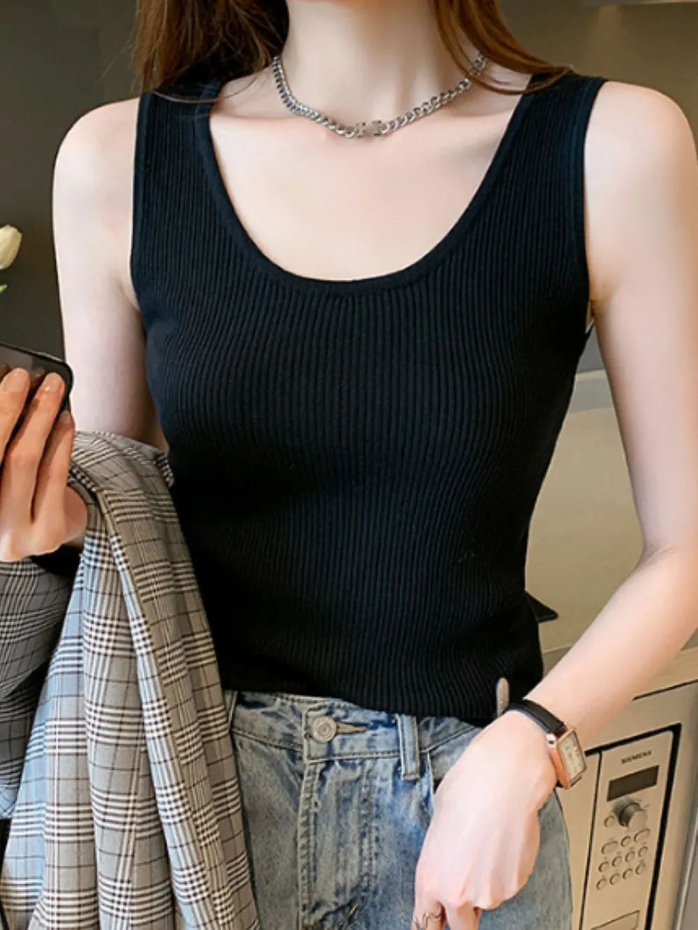 Plus Size Ribbed Scoop Neck Tank, image 15