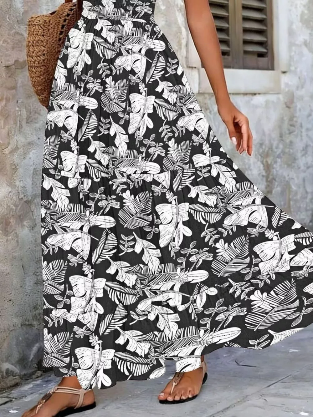 Full Size Printed V-Neck Tiered Maxi Dress Plus Size, image 18