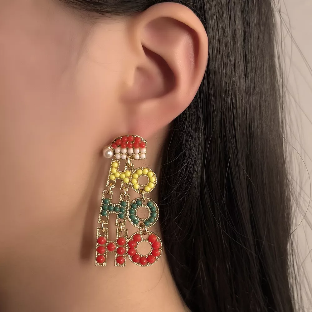 HO HO HO Christmas Drop Earrings, image 2