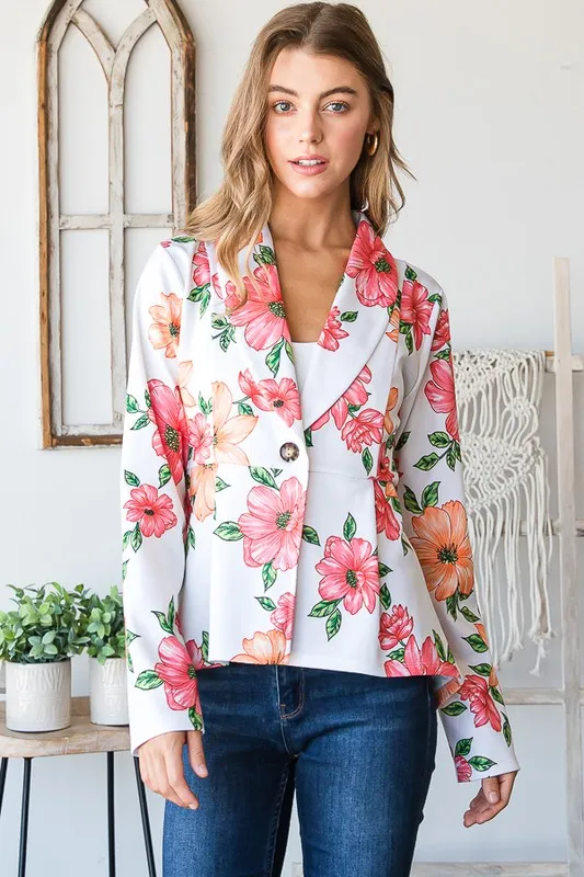 Full Size Multi Color Floral Blazers with Tunic Plus Size, image 10