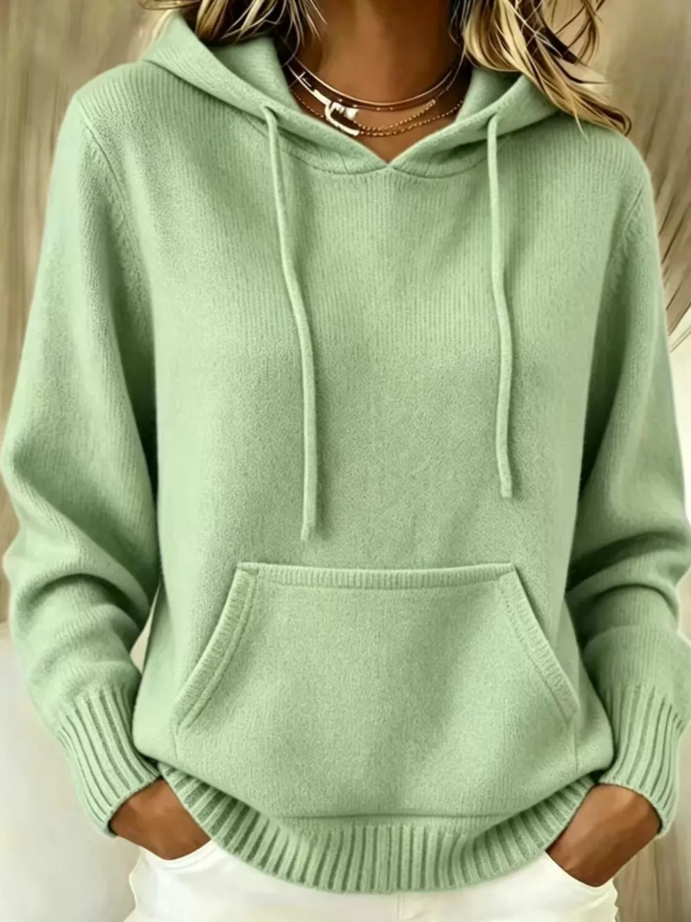 Full Size Drawstring Kangaroo Pocket Hooded Sweater Plus Size, image 16