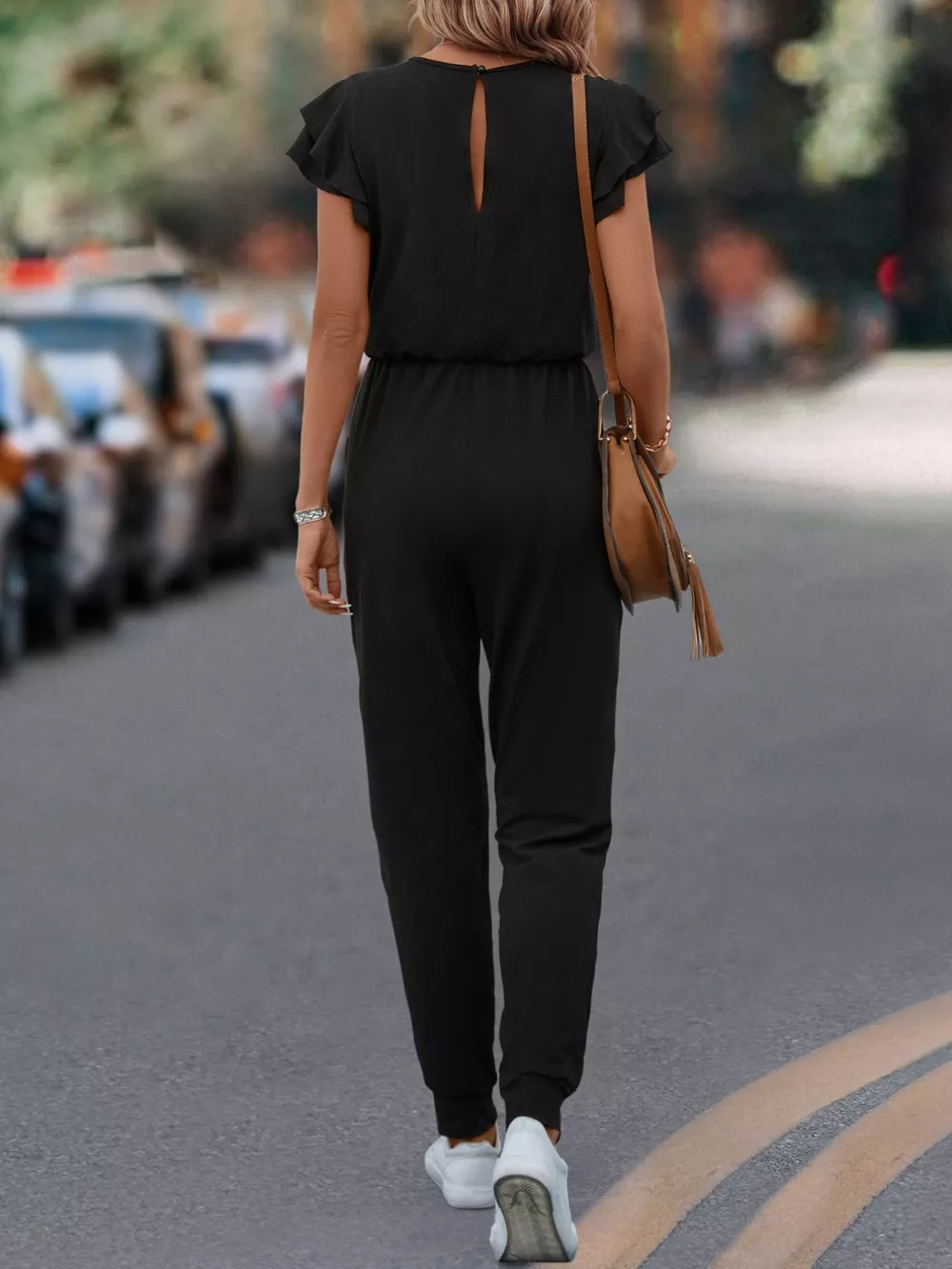 Ruffle Sleeve Drawstring Waist Casual Jumpsuit, image 6