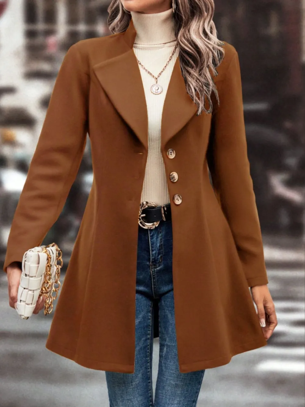 Collared Neck Button Up Long Sleeve Coat, image 6
