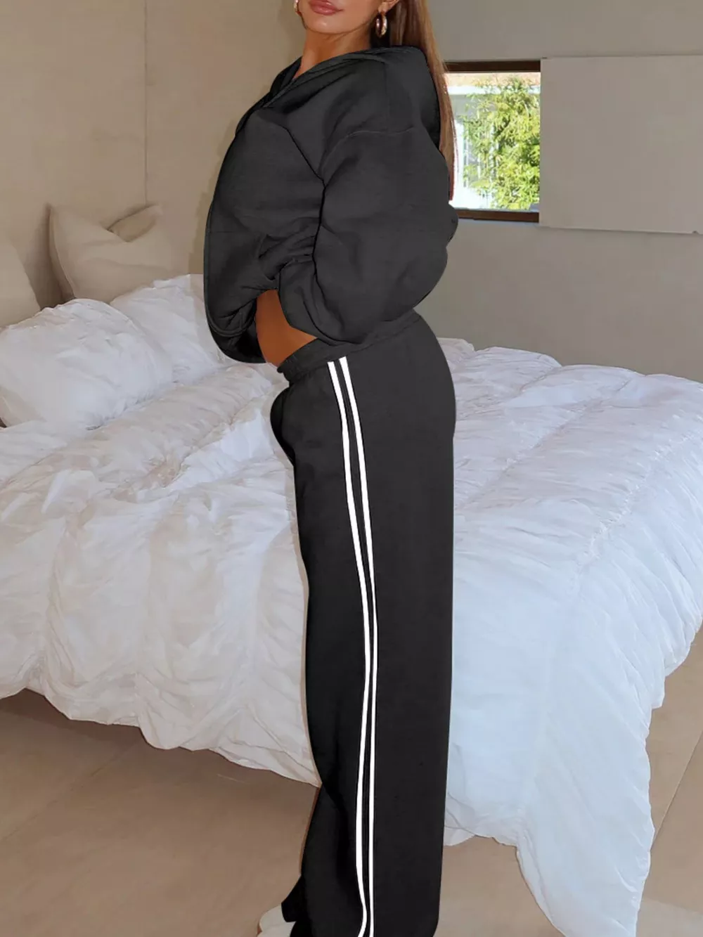 Zip Up Hoodie and Striped Pants Set, image 5