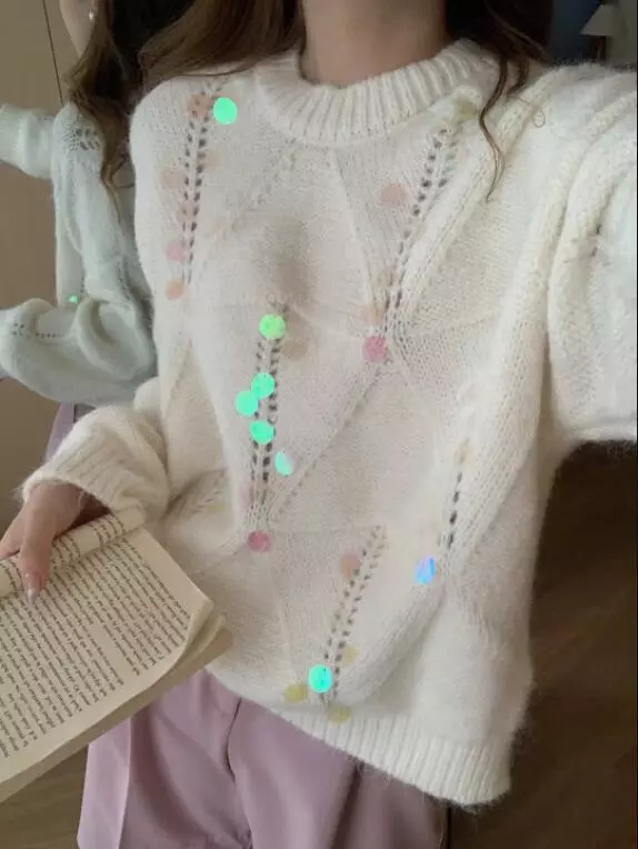 Sequin Round Neck Long Sleeve Sweater, image 9