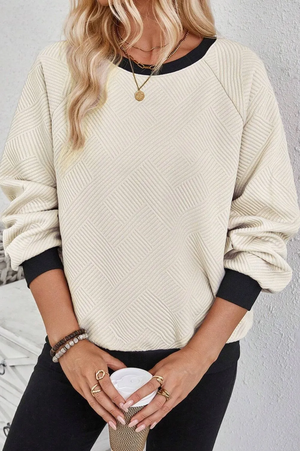 Texture Contrast Long Sleeve Sweatshirt, image 11