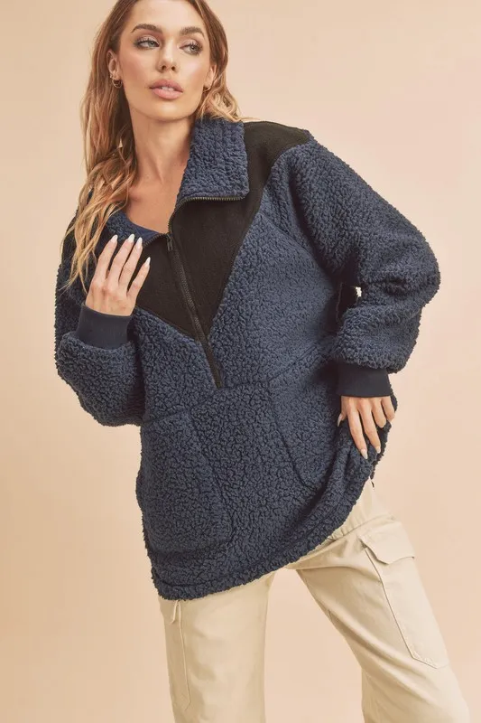 Two Tone Half Zip Fleece Sweatshirt, image 5