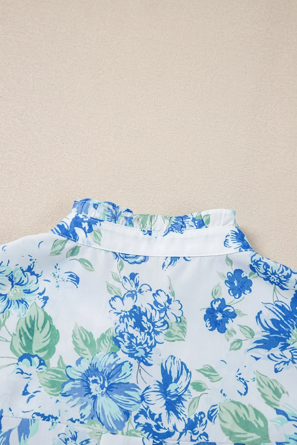 Floral Print Ruffle Sleeve Frilly Button Up Shirt, image 9