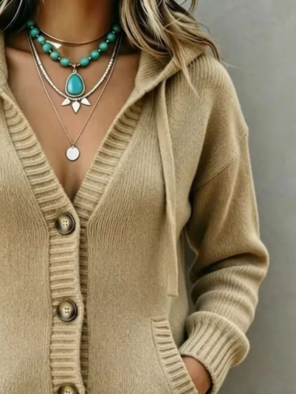 Hooded Button-Down Knit Cardigan, image 4