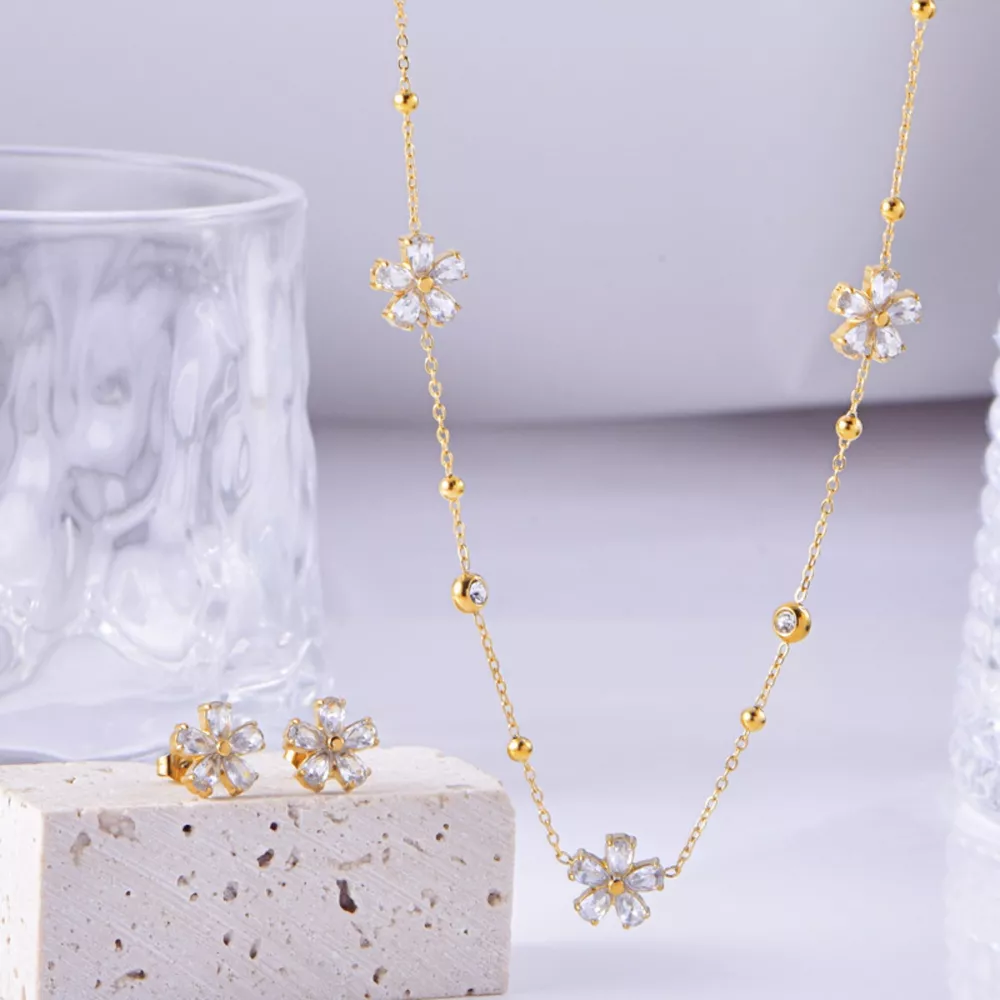 18K Gold-Plated Flower Jewelry Set, image 4