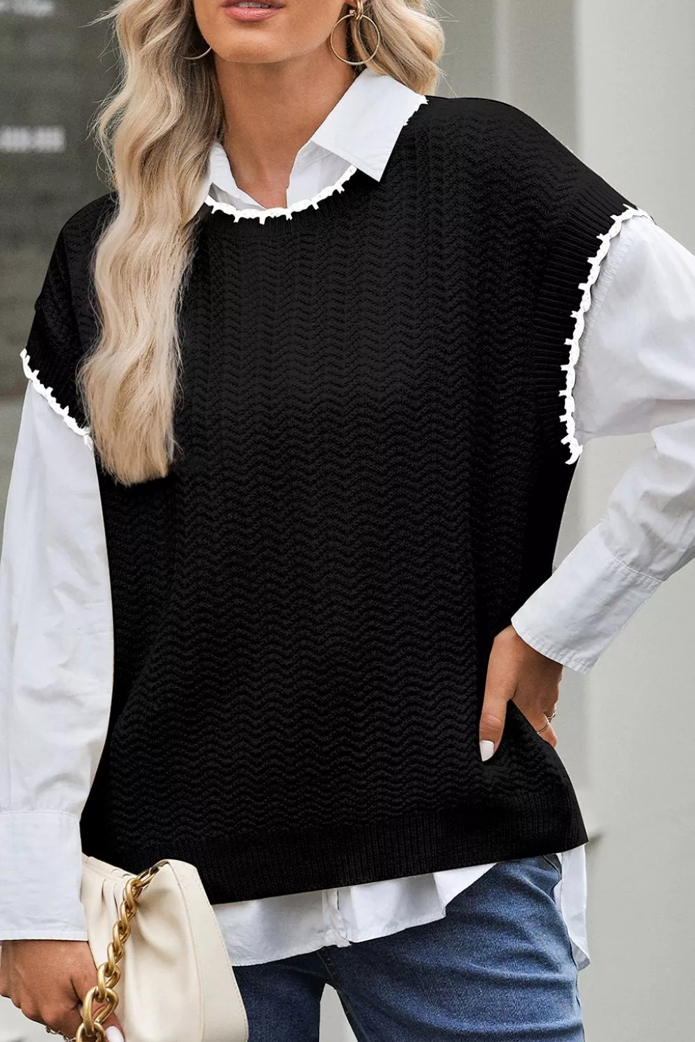 Chic Textured Knit Sleeveless Sweater Vest, image 12