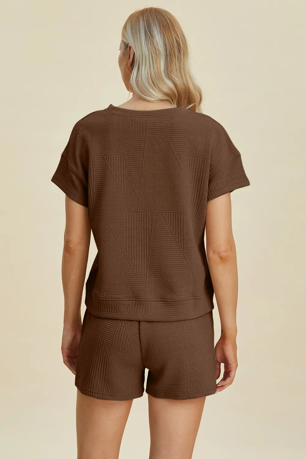 Full Size Texture Short Sleeve Top and Shorts Set, image 34
