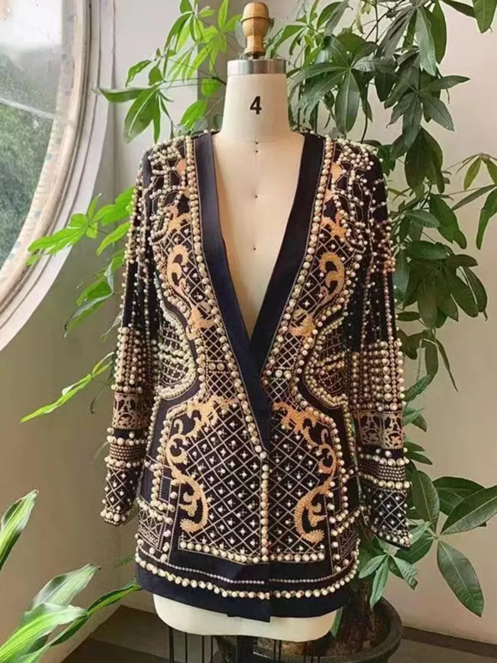 Full Size Embellished Pearl One-Button Blazer Plus Size, image 13