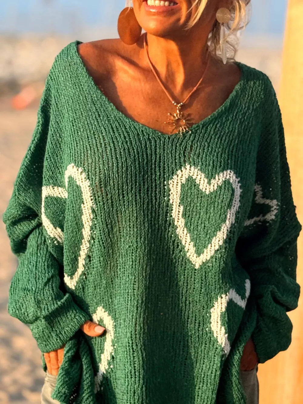 Heart V-Neck Dropped Shoulder Sweater, image 16