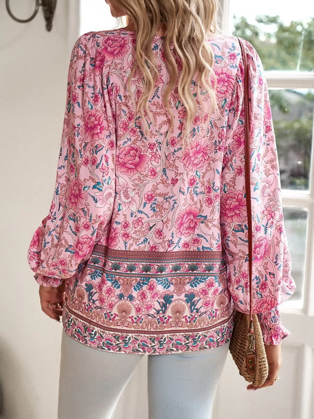 Floral Print Tie Neck Bohemian Blouse, image 22