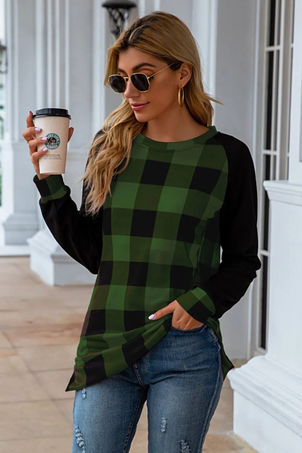 Plaid Round Neck Long Sleeve T-Shirt, image 10