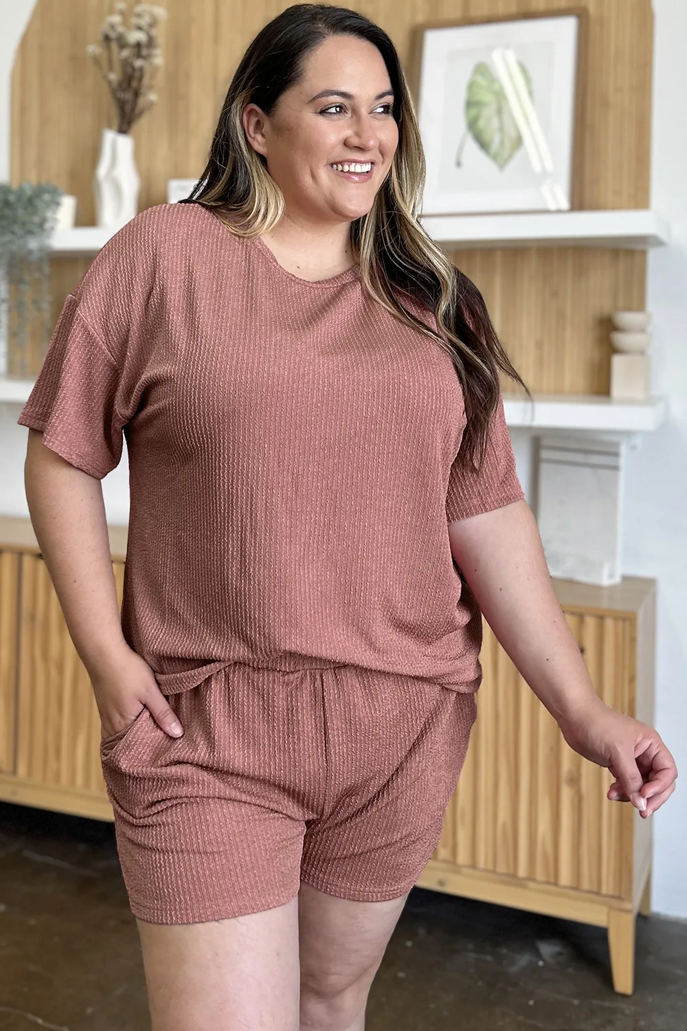 Full Size Round Neck Short Sleeve T-Shirt and Shorts Set, image 9