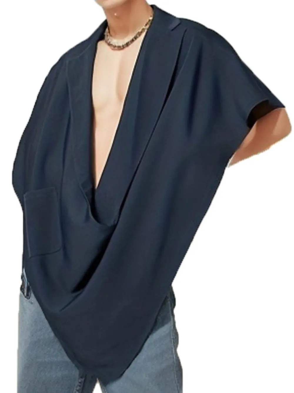 Men's Full Size Pocket Patched Draped Asymmetrical Hem Cape Plus Size, image 5