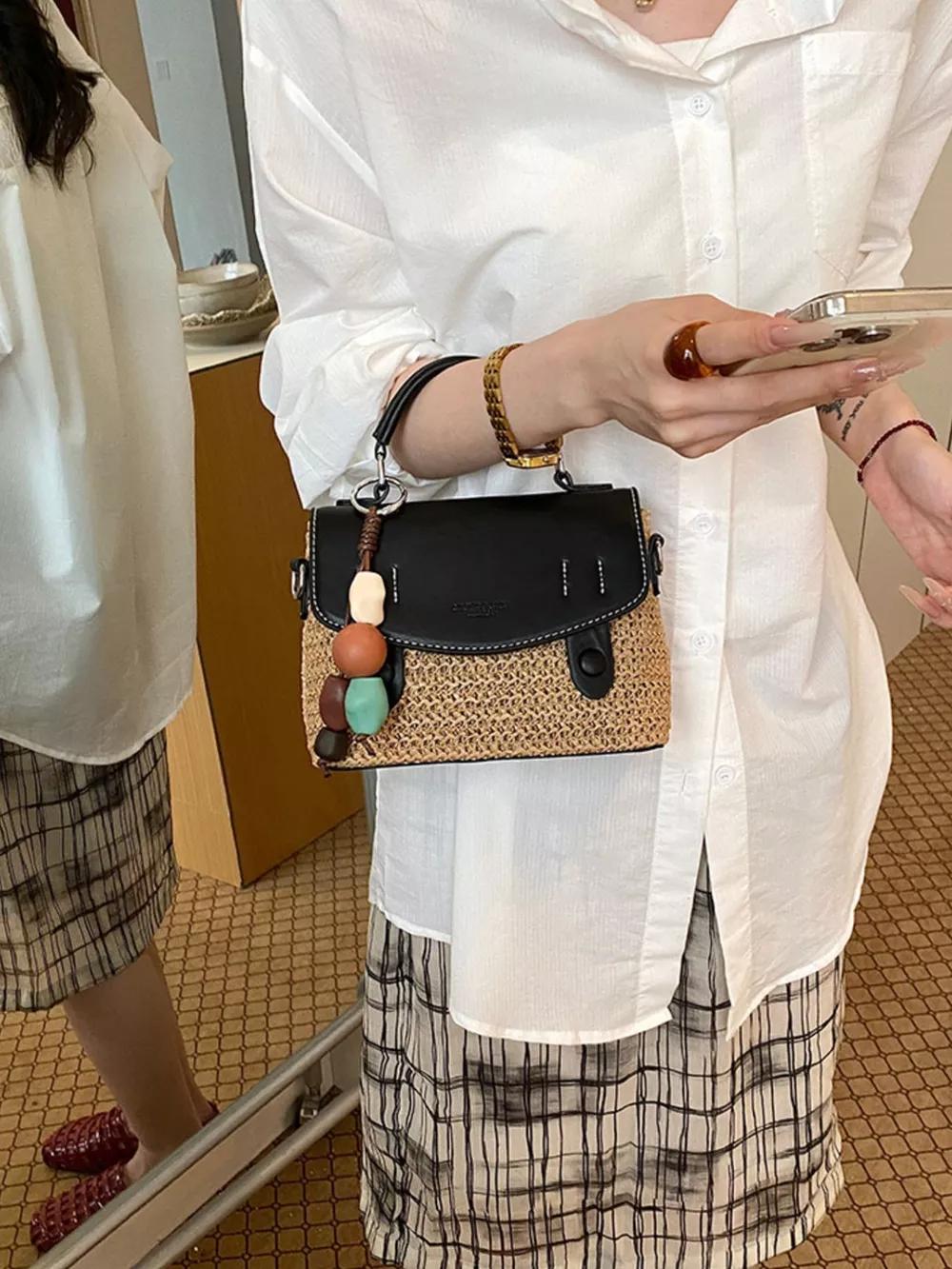 Two-Tone Woven Crossbody Bag, image 3