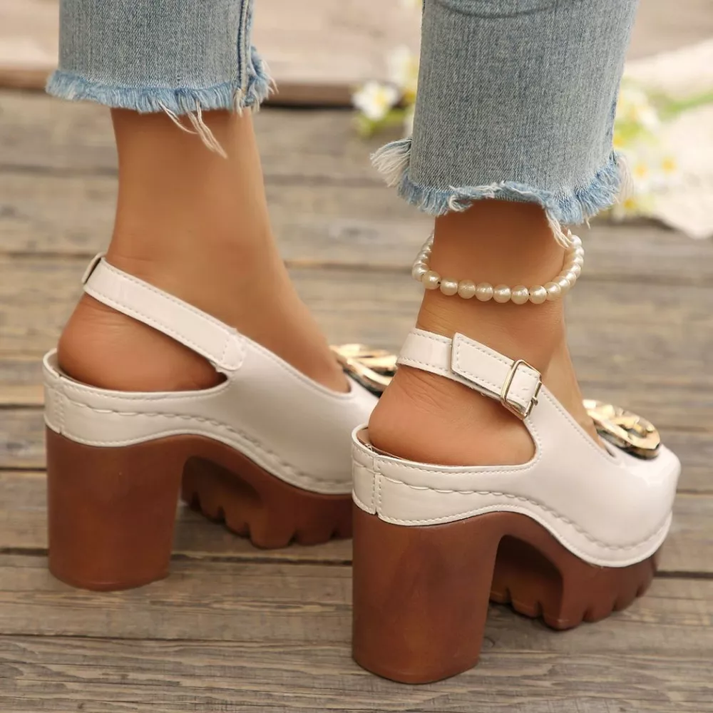 Peep Toe Block Heels Sandals, image 7
