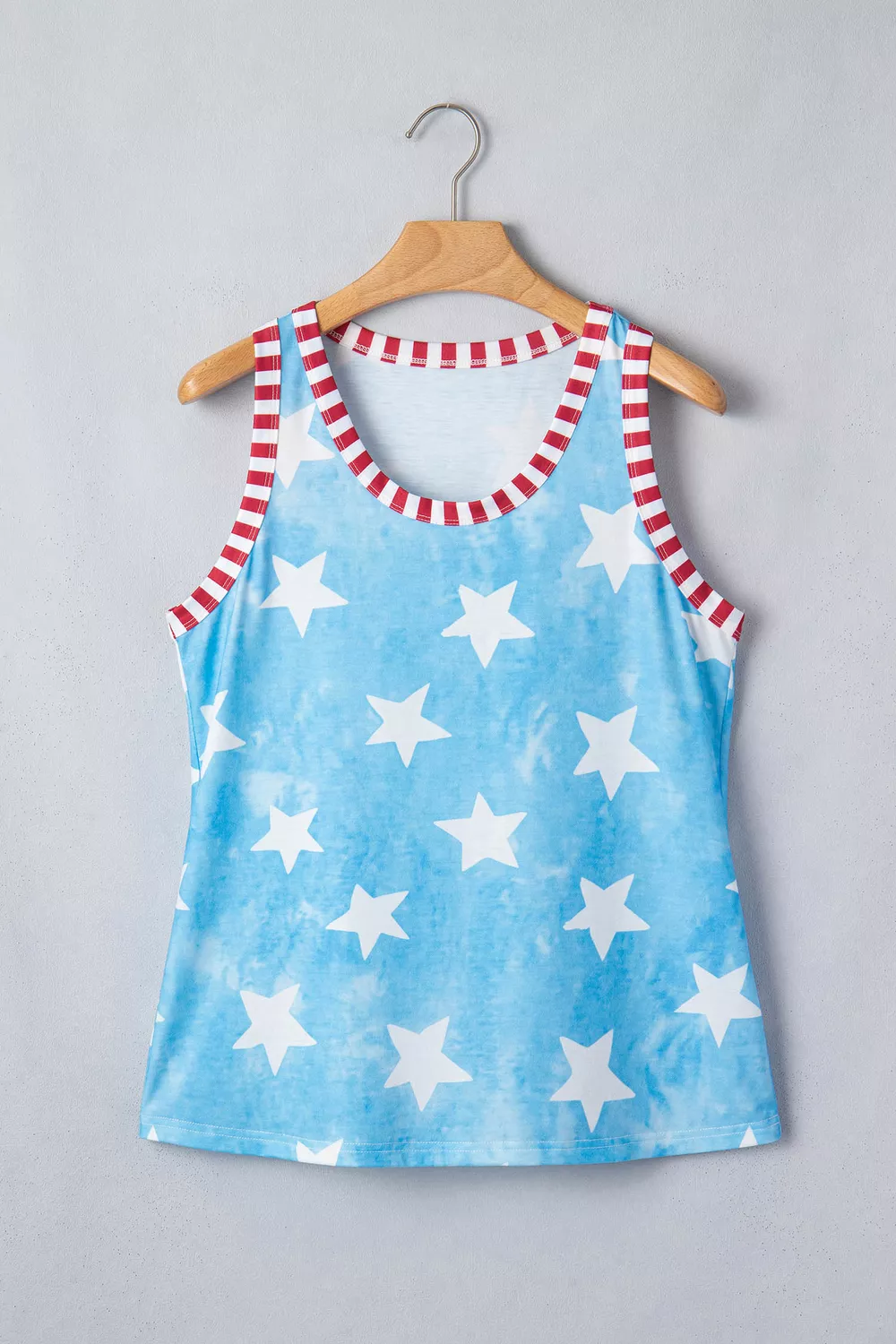 Tie Dye Star Print Striped Trim Round Neck Casual Tank Top, image 4