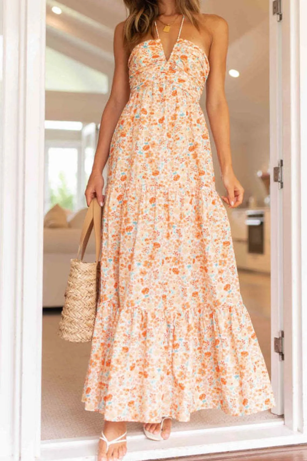 Tiered Halter Neck Printed Cami Dress, image 11