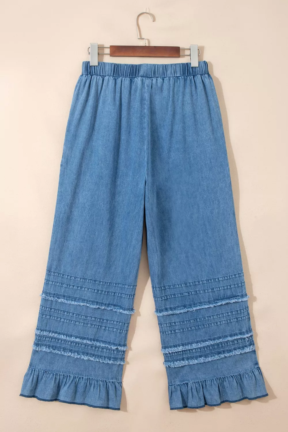 Ruffled Hem Wide Leg Chambray Pants, image 5