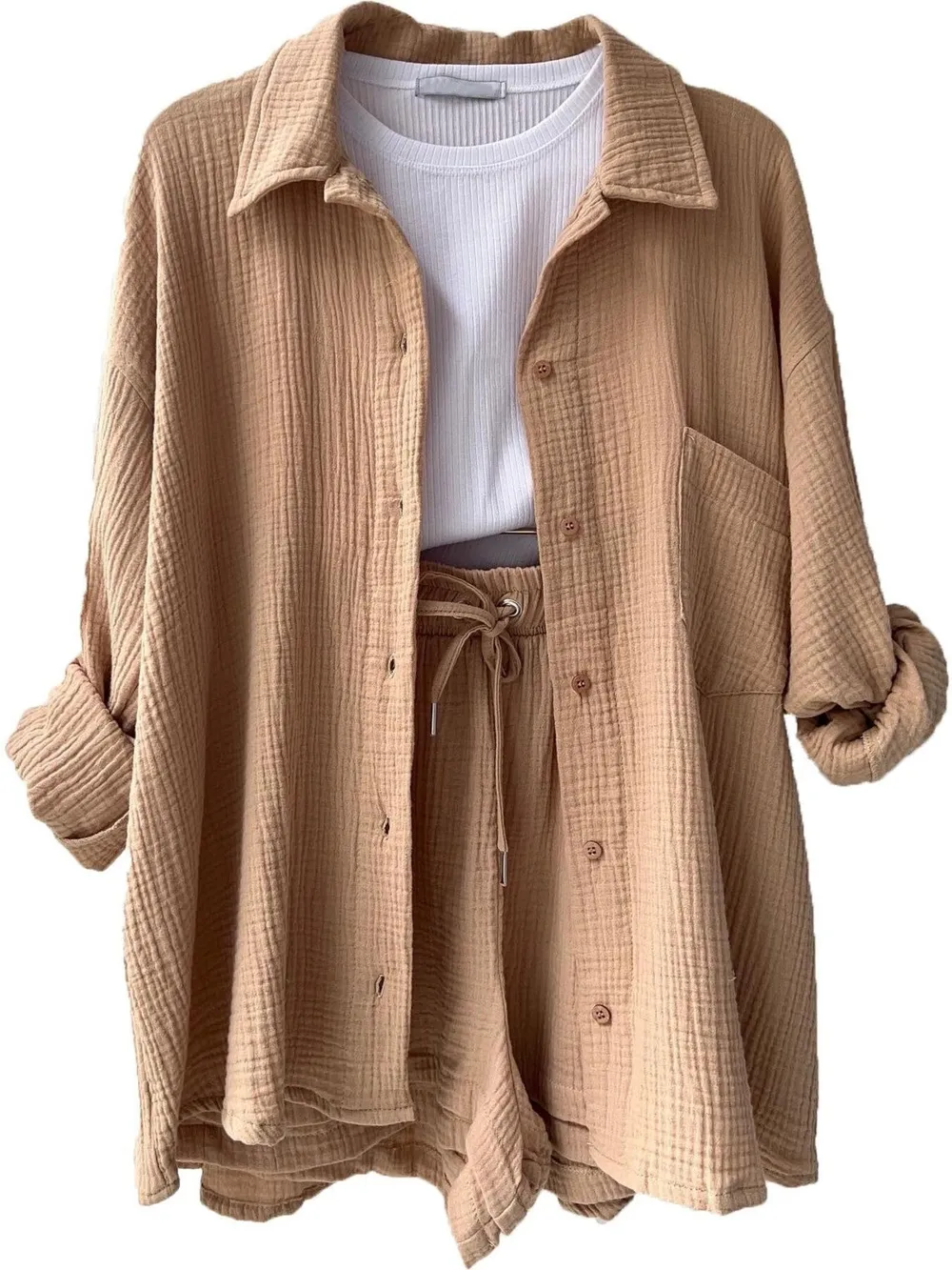 Textured Button Up Shirt and Shorts Set, image 30