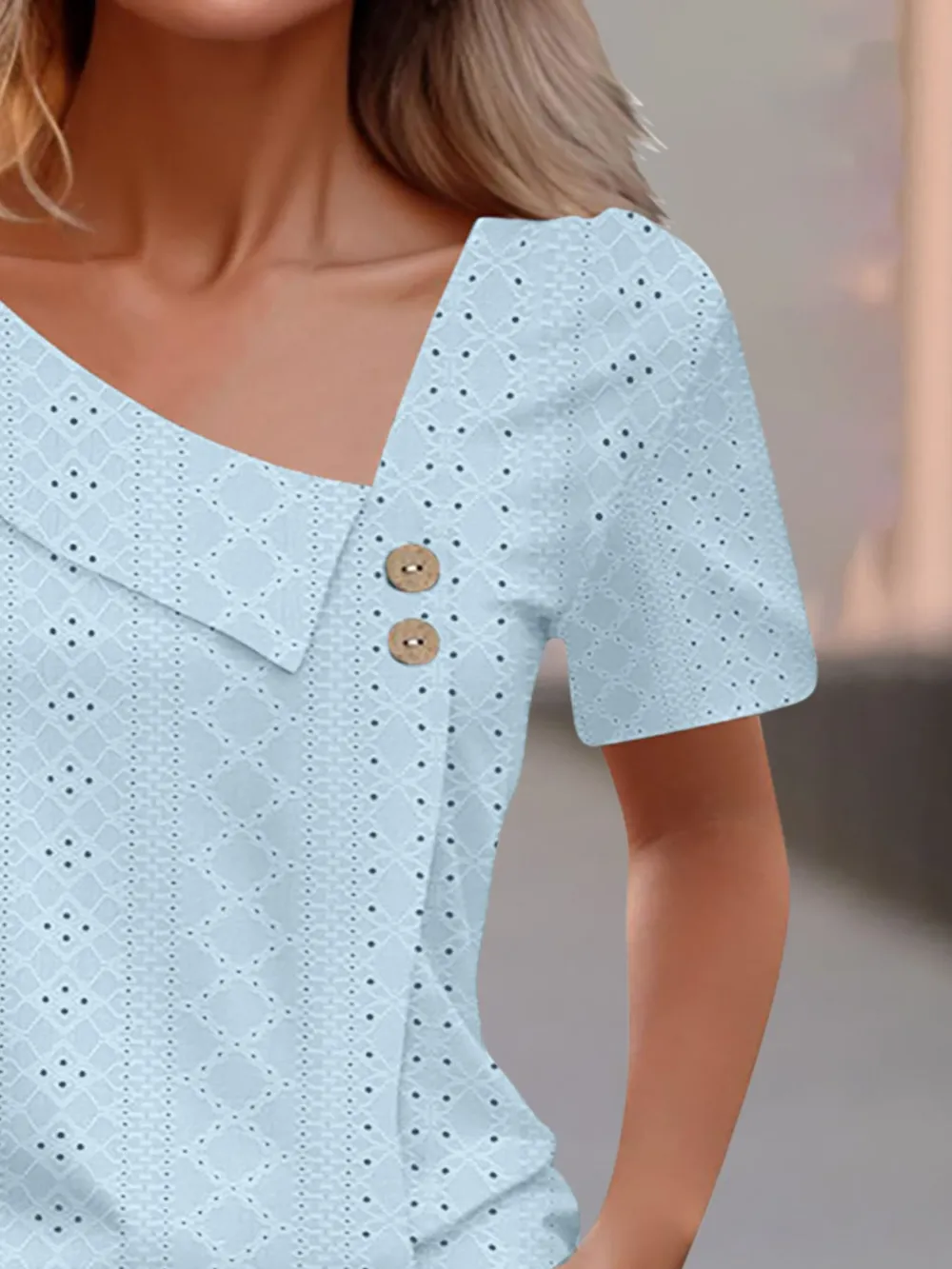 Eyelet Asymmetrical Short Sleeve T-Shirt, image 8