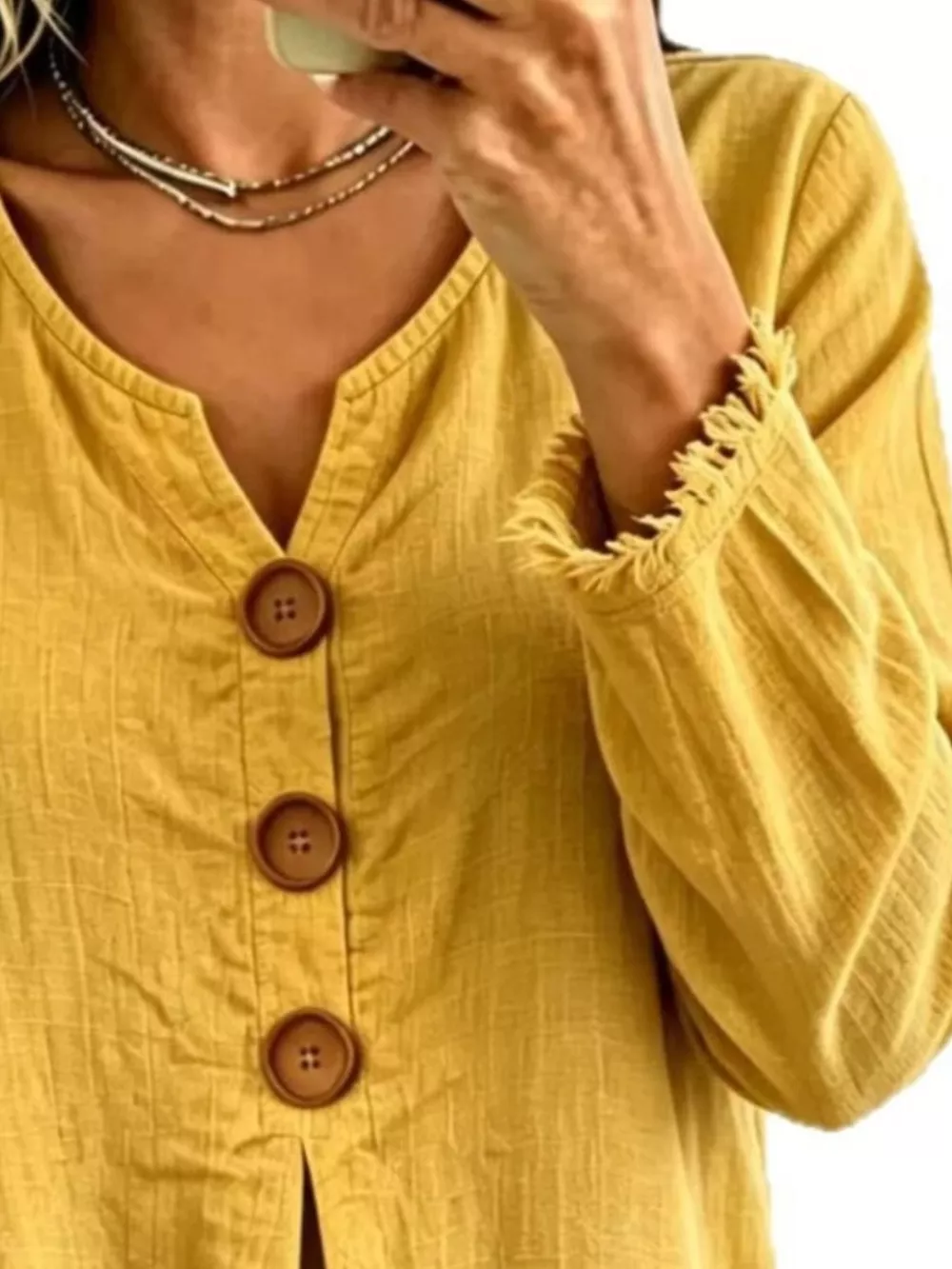 Full Size Frayed Hem Long Sleeve Blouse Plus Size, image 10