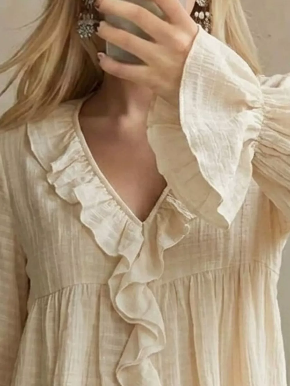Ruffled V-Neck Flounce Sleeve Blouse, image 2
