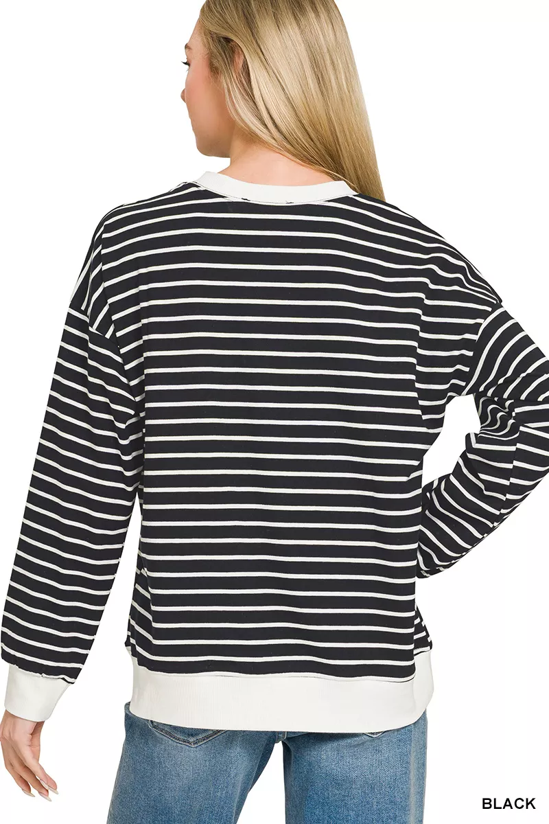 Contrast Striped Round Neck Sweatshirt, image 2
