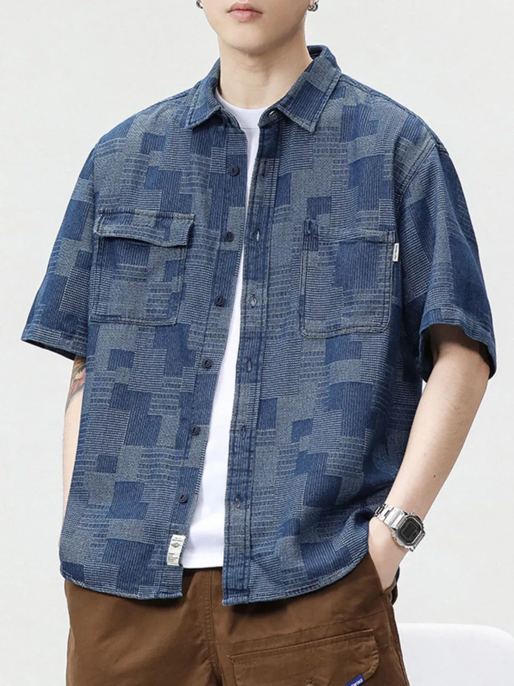 Men's Plus Size Plaid Short Sleeve Shirt, image 5