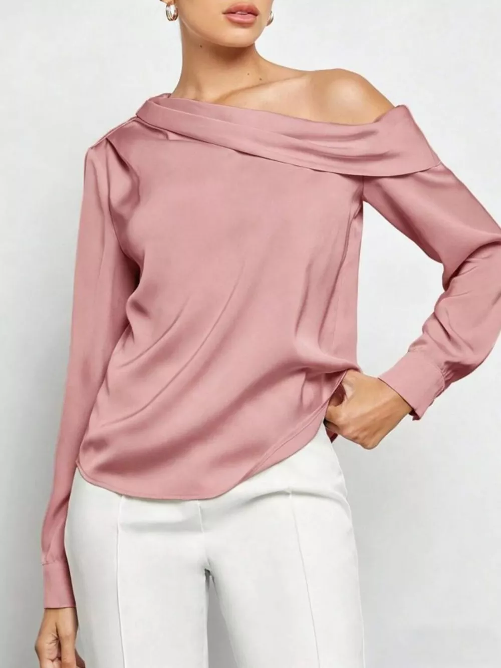 One-Shoulder Satin Blouse, image 4