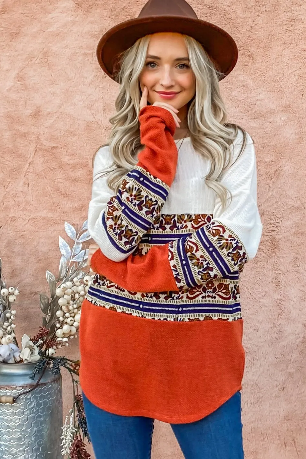 Ethnic Print Color Block Top, image 3
