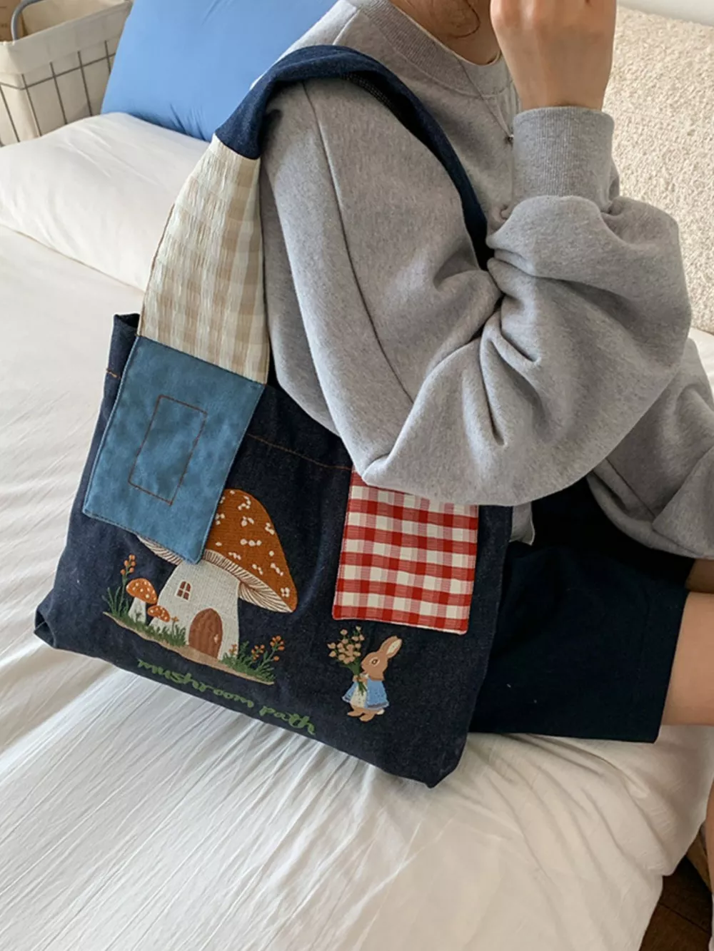 Mushroom Corduroy Tote Bag, image 5