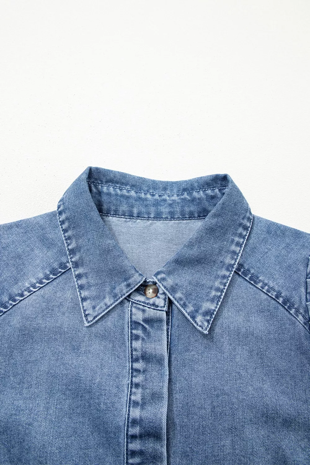 Puff Half Sleeve Collared Denim Shirt, image 6