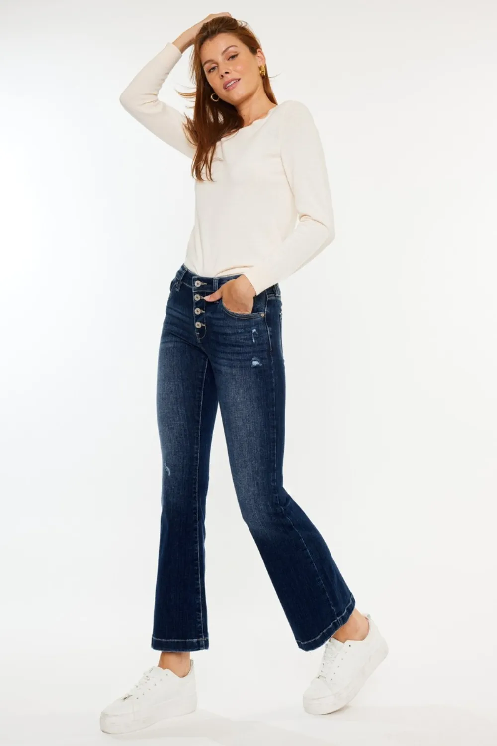 Mid Rise Button Fly Flare Jeans, image 4