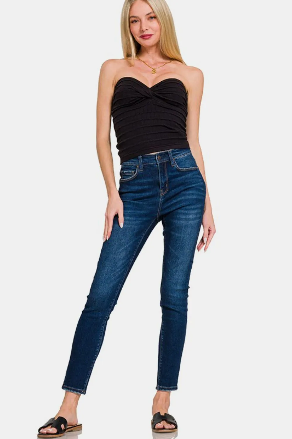 Ruched Twisted Sweetheart Neck Top, image 3