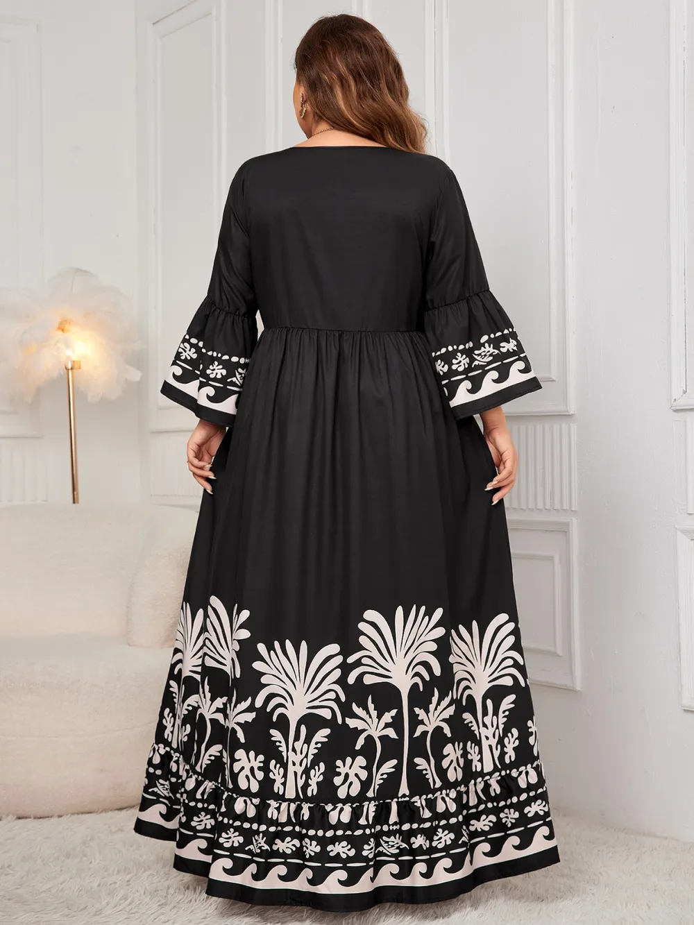 Plus Size Printed V-Neck Long Sleeve Maxi Dress, image 6
