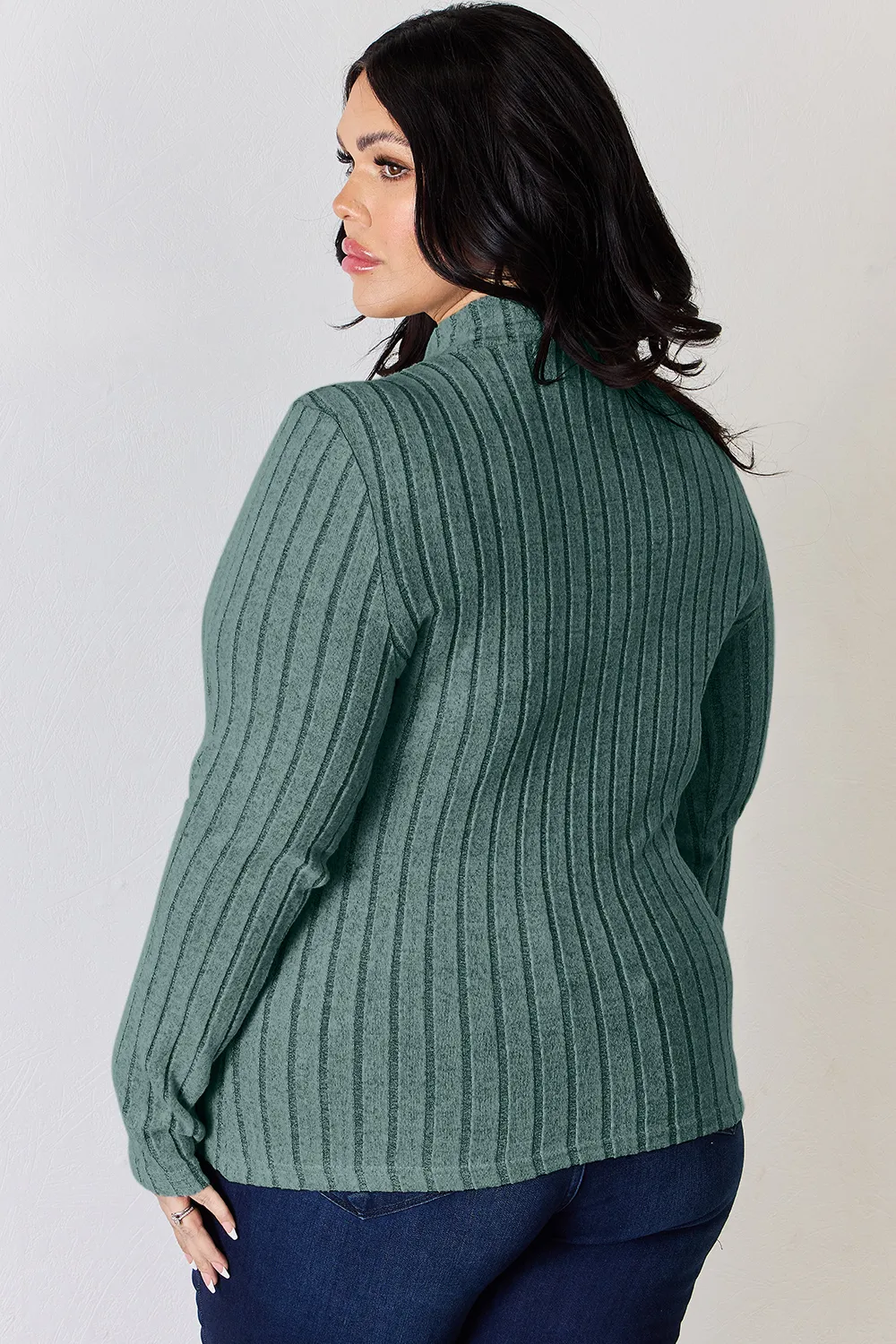 Full Size Ribbed Mock Neck Long Sleeve T-Shirt, image 31