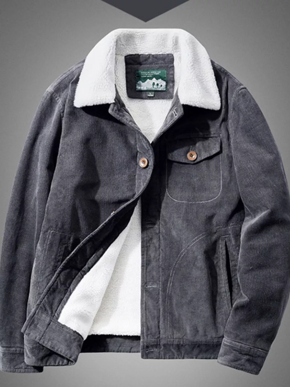 Men's Plus Size Sherpa Corduroy Button Up Jacket, image 5