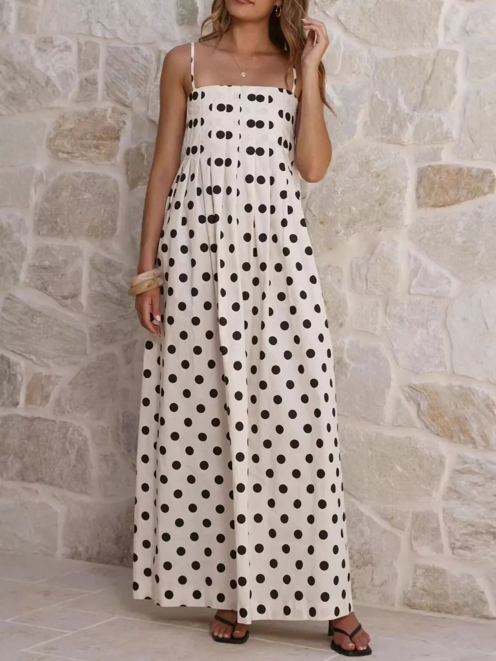 Polka Dot Pleated Detail Maxi Dress, image 12