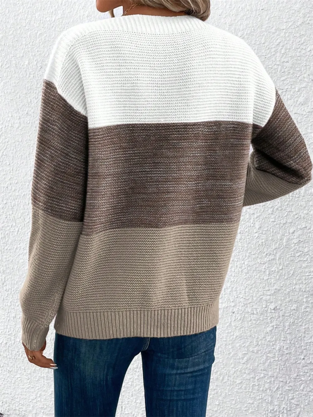 Color Block Drop Shoulder Long Sleeve Sweater, image 10