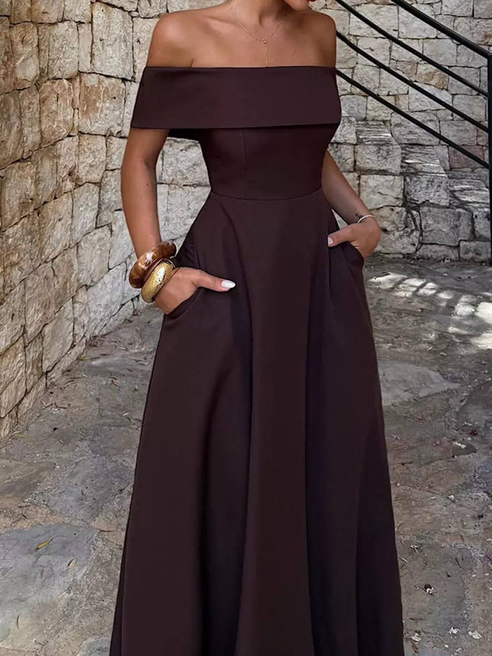 Off-Shoulder A-Line Maxi Dress, image 7