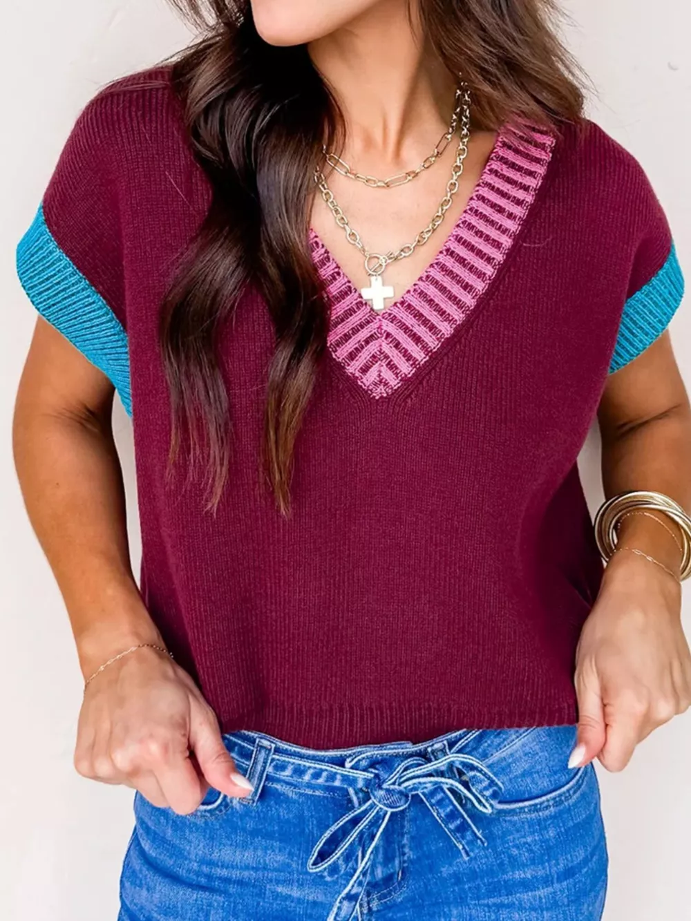 Contrast Trim V-Neck Sweater Vest, image 5