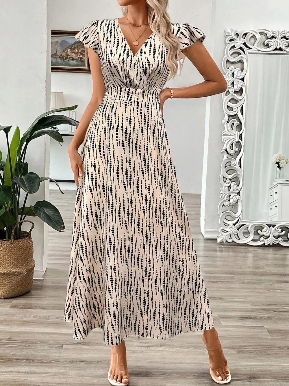 Surplice Cap Sleeve Midi Dress, image 9