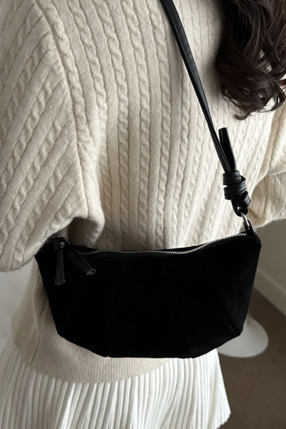 Suede Croissant Shape Shoulder Bag, image 8